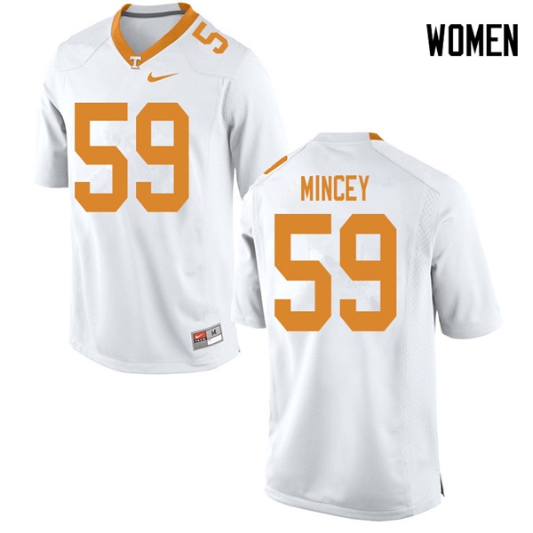 Women #59 John Mincey Tennessee Volunteers College Football Jerseys Sale-White - Click Image to Close